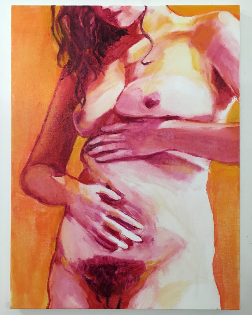 Moisturizing the skin on my belly, 2020 Oil on canvas, 24" x 18"